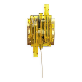 Yellow acrylic and metal wall lamp by Claus Bolby for Cebo Industri, Denmark 1960's