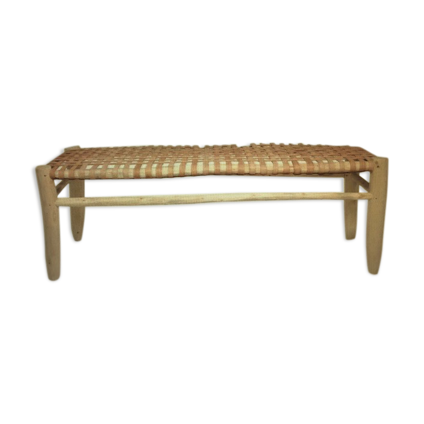Traditional Moroccan beldi bench in leather and wood