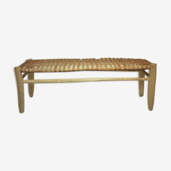 Traditional Moroccan beldi bench in leather and wood