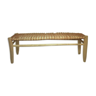 Traditional Moroccan beldi bench in leather and wood