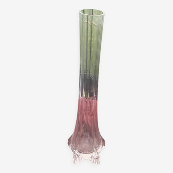 Large vase, faceted transparent glass soliflore, art deco foliage style feet base