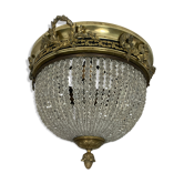 Ceiling light basket old 19th brass and faceted glass beads