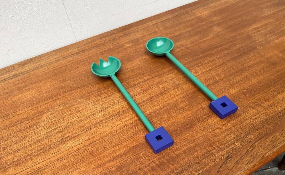 Postmodern Italian salad cutlery from the Euclid series by Michael Graves for Alessi, 1980s, set of 2.