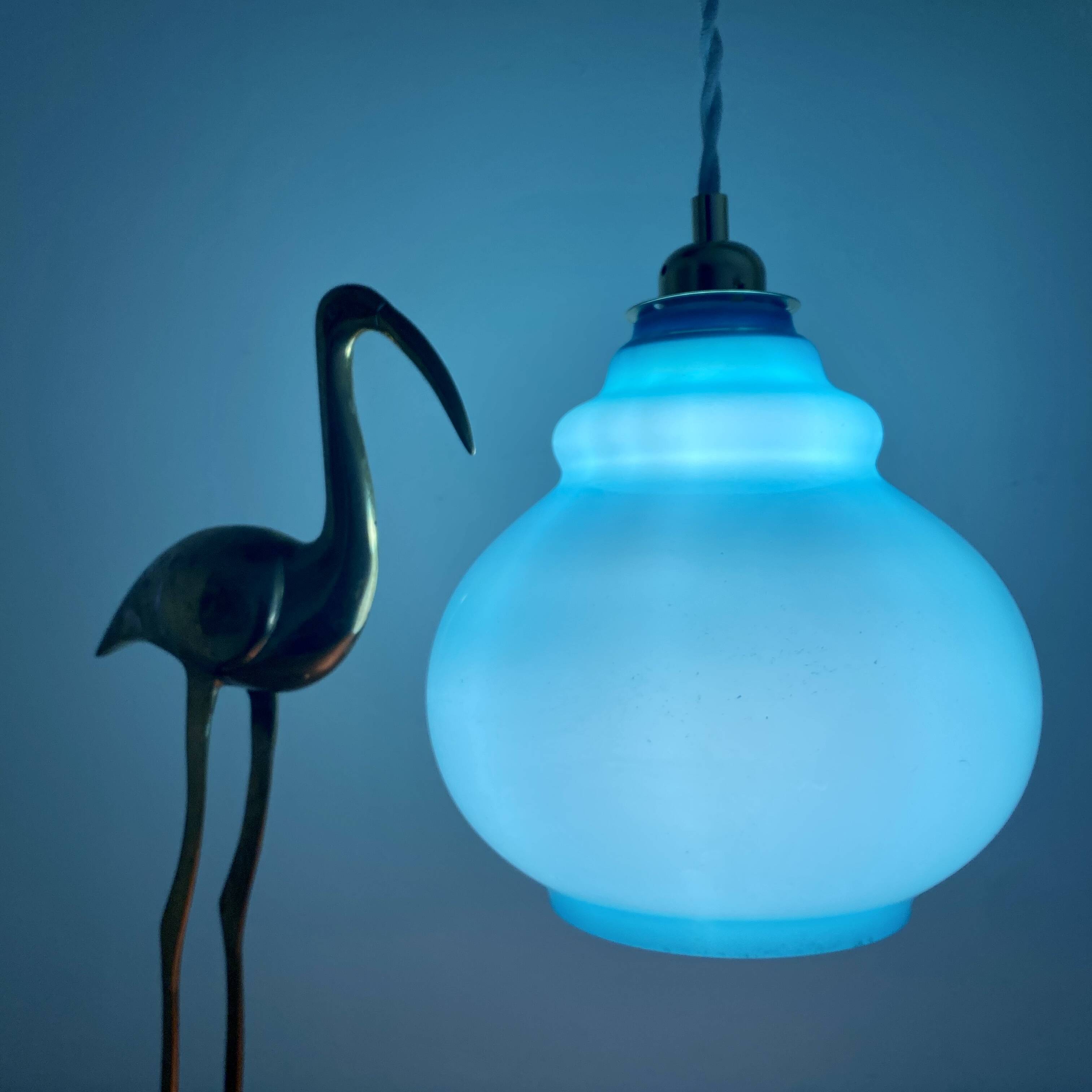 Vintage globe pendant light in blue opaline