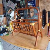 Vintage rattan magazine rack, approx. 1960