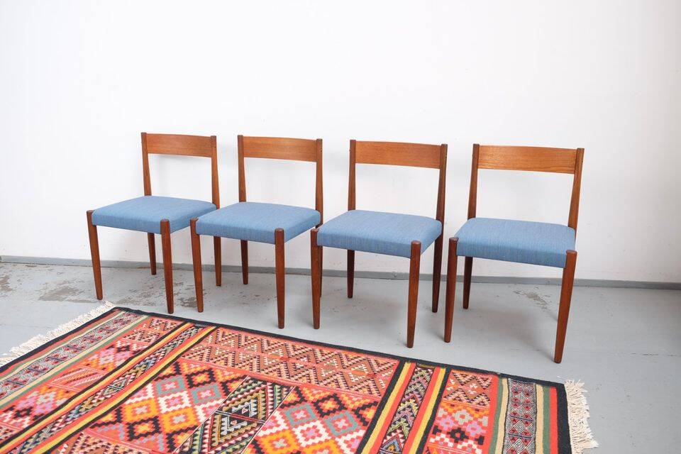 4 Danish Mid-Century style dining chairs | Teak | Kvadrat fabric