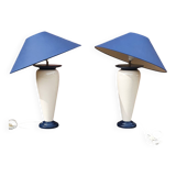Set 2 lampes de table vintage Français Chatain 68 cm bleu
