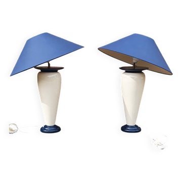 Set 2 lampes de table vintage Français Chatain 68 cm bleu