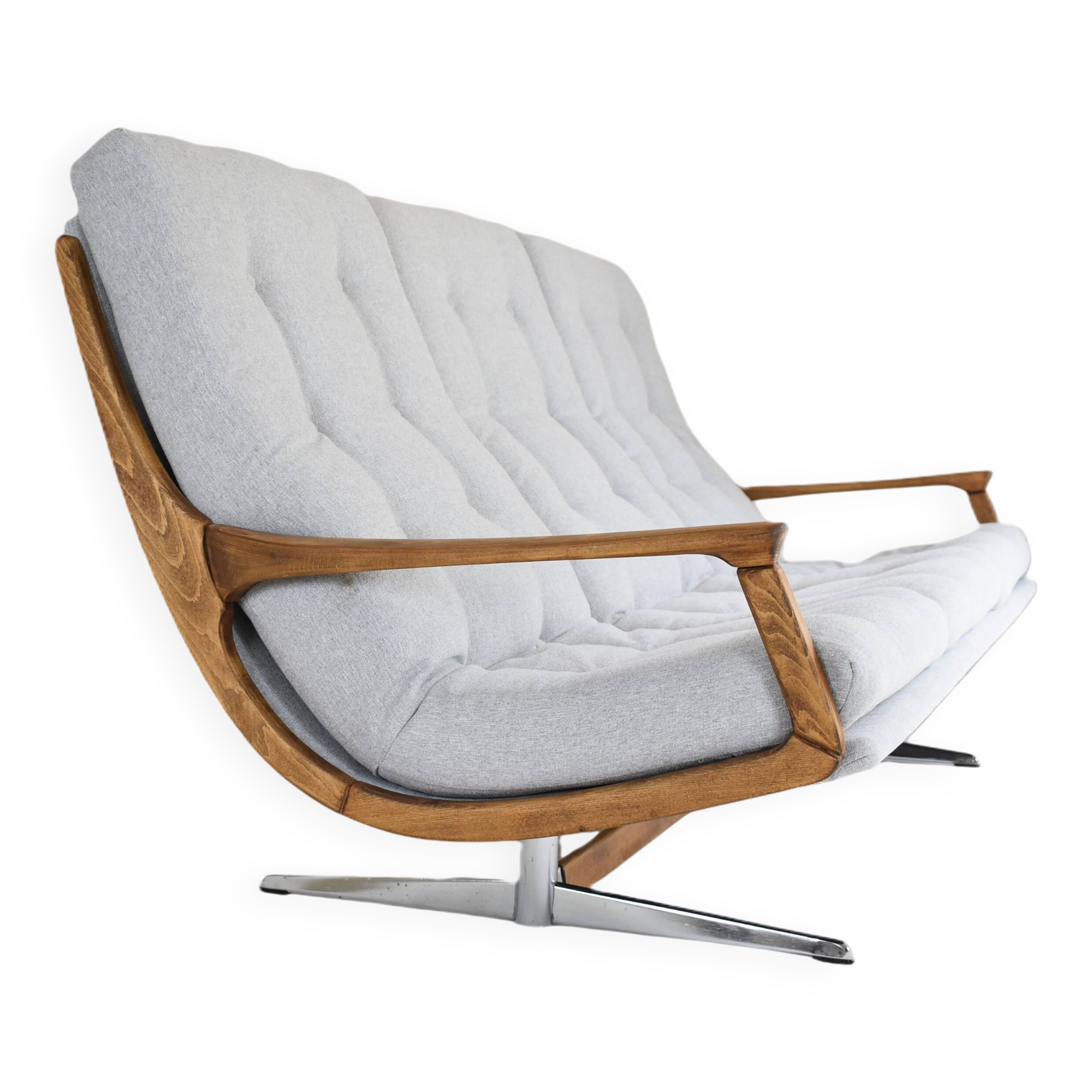 Canapé scandinave vintage extrêmement confortable en tissu gris clair années 1960, unique