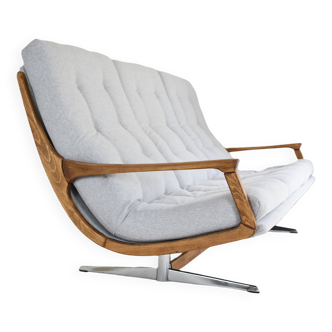 Canapé scandinave en tissu gris et bois, années 1960