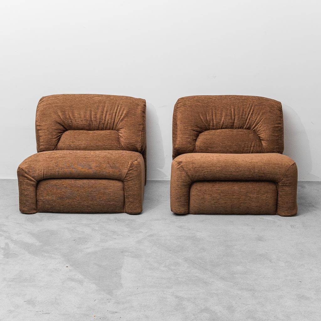 Modular 2-seater sofa in brown fabric, 1970s vintage modernism