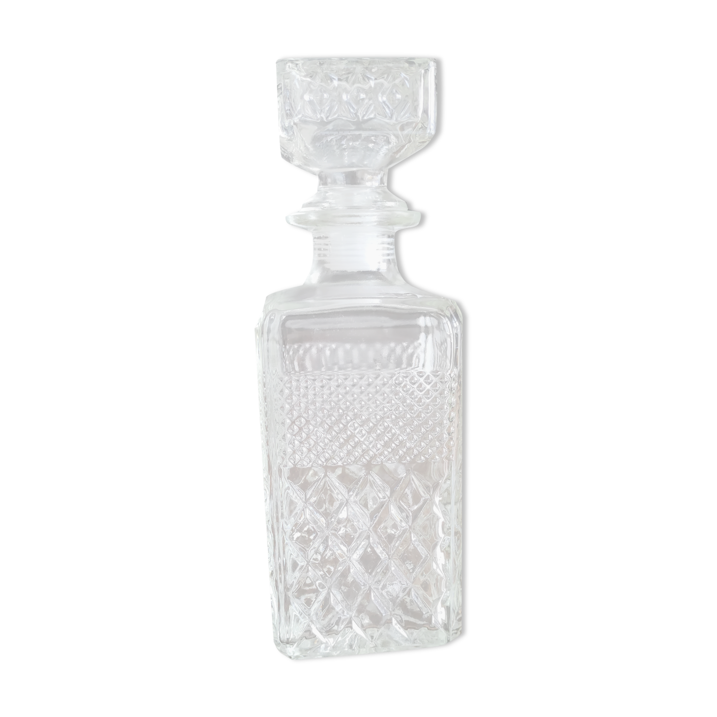 Carafe à whisky carrée en verre facetté et bouchon hermétique