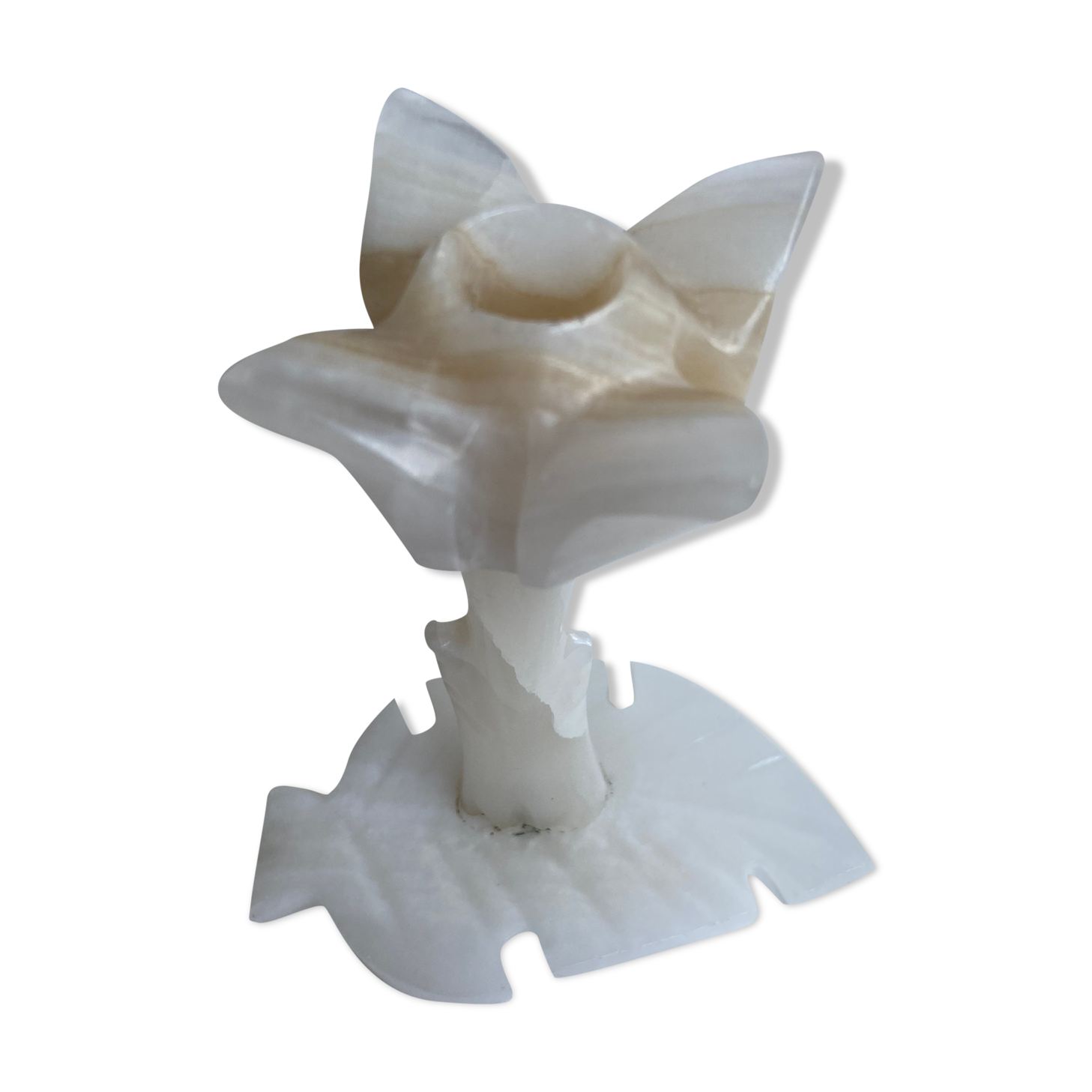 Bougeoir fleur en onyx blanc