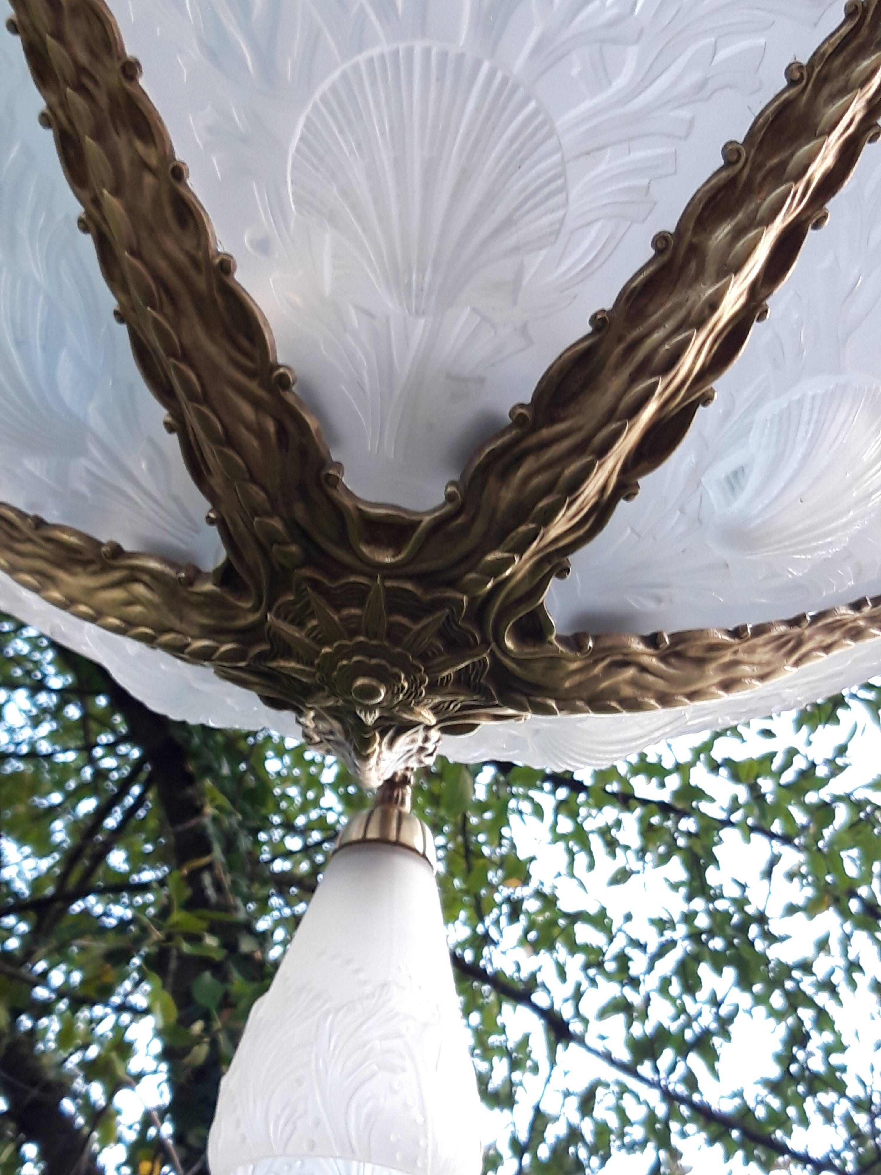 Muller brothers Luneville brass chandelier 1920/1930