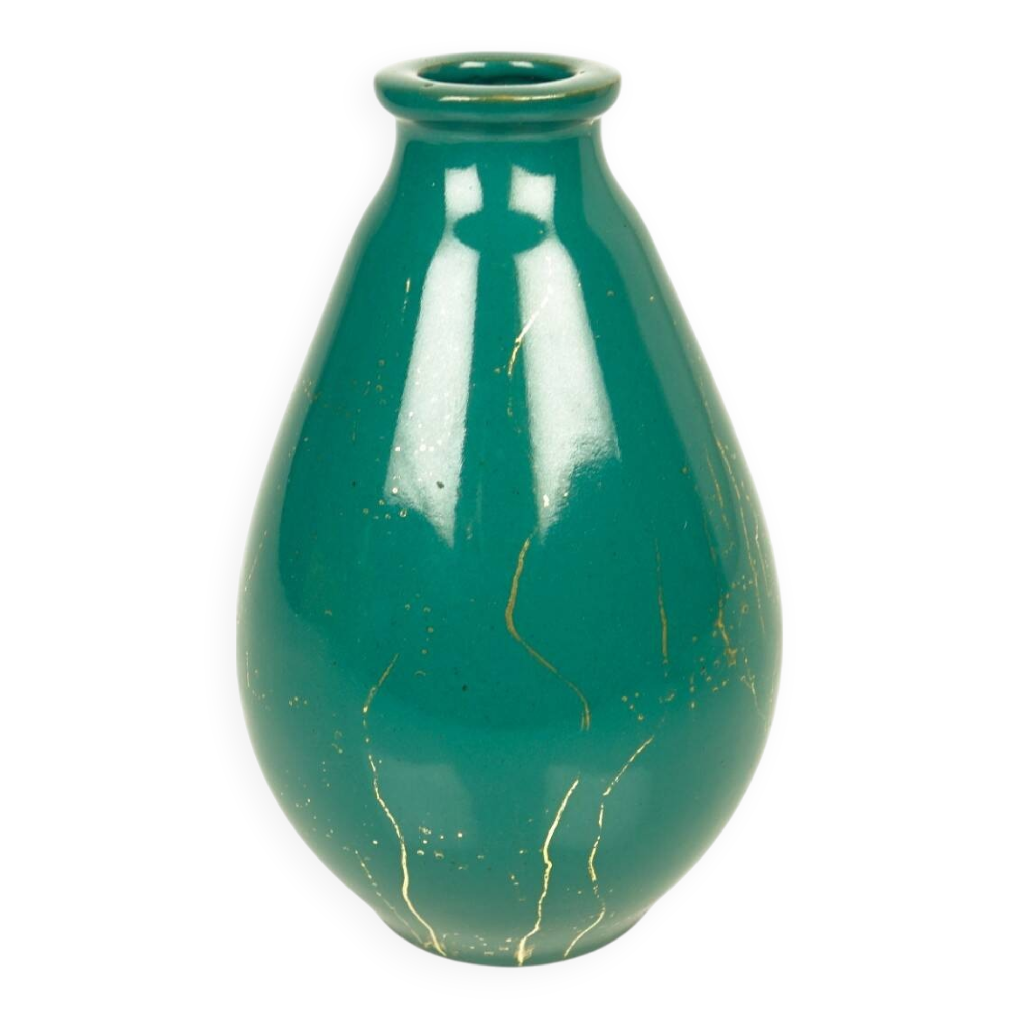 Lucien BRISDOUX Green ceramic vase and gold oil