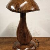 Hand-carved wooden mushroom table lamp with integrated LED