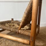 Fauteuil bas en bois et corde années 50