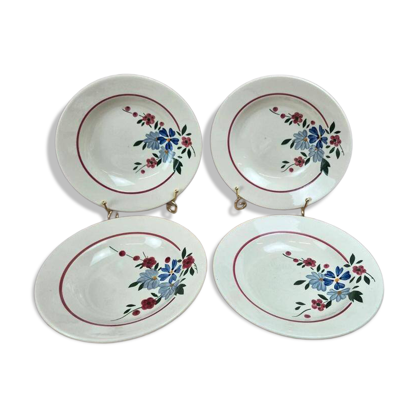 Lot de 4 assiettes creuses vintage Sarreguemines modèle Champfleury