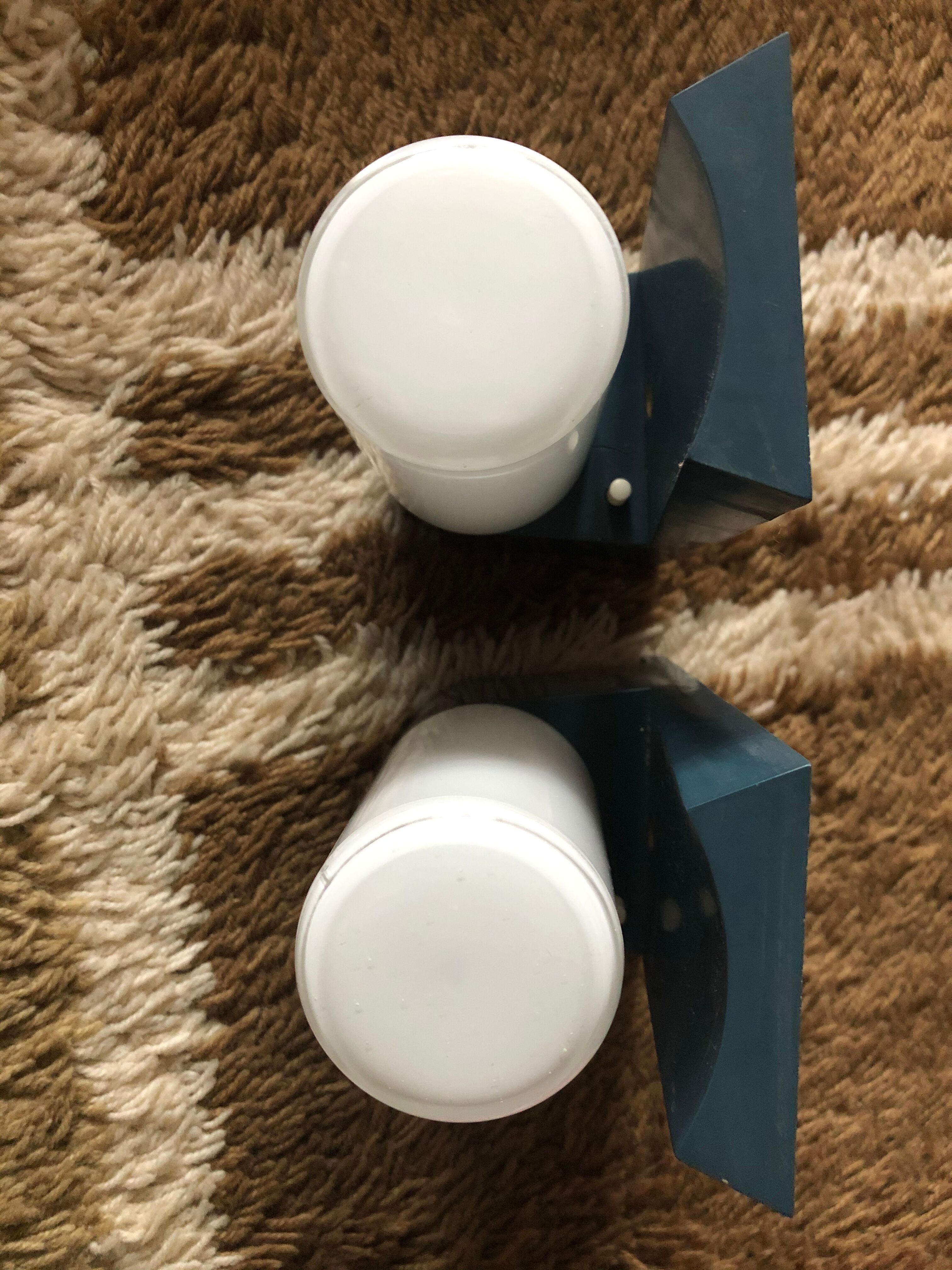 Pair of Bauhaus appliques in Bakelite and white opaline around 1950