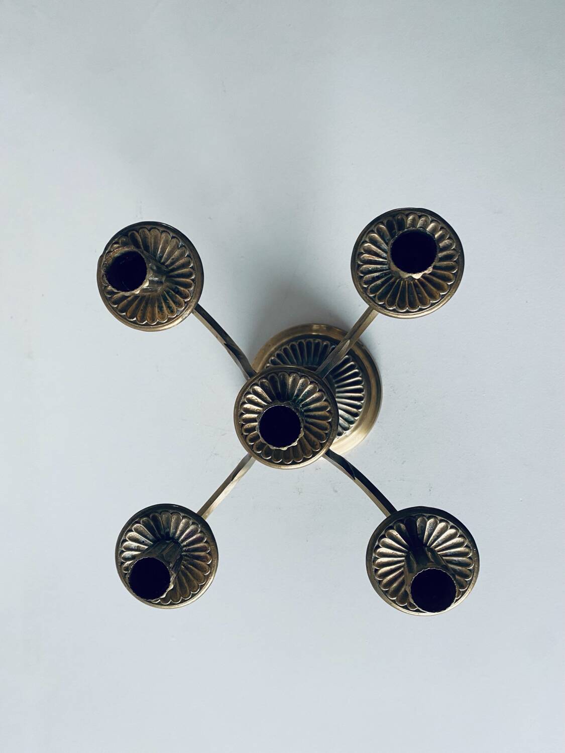 Five-branched brass candelabra