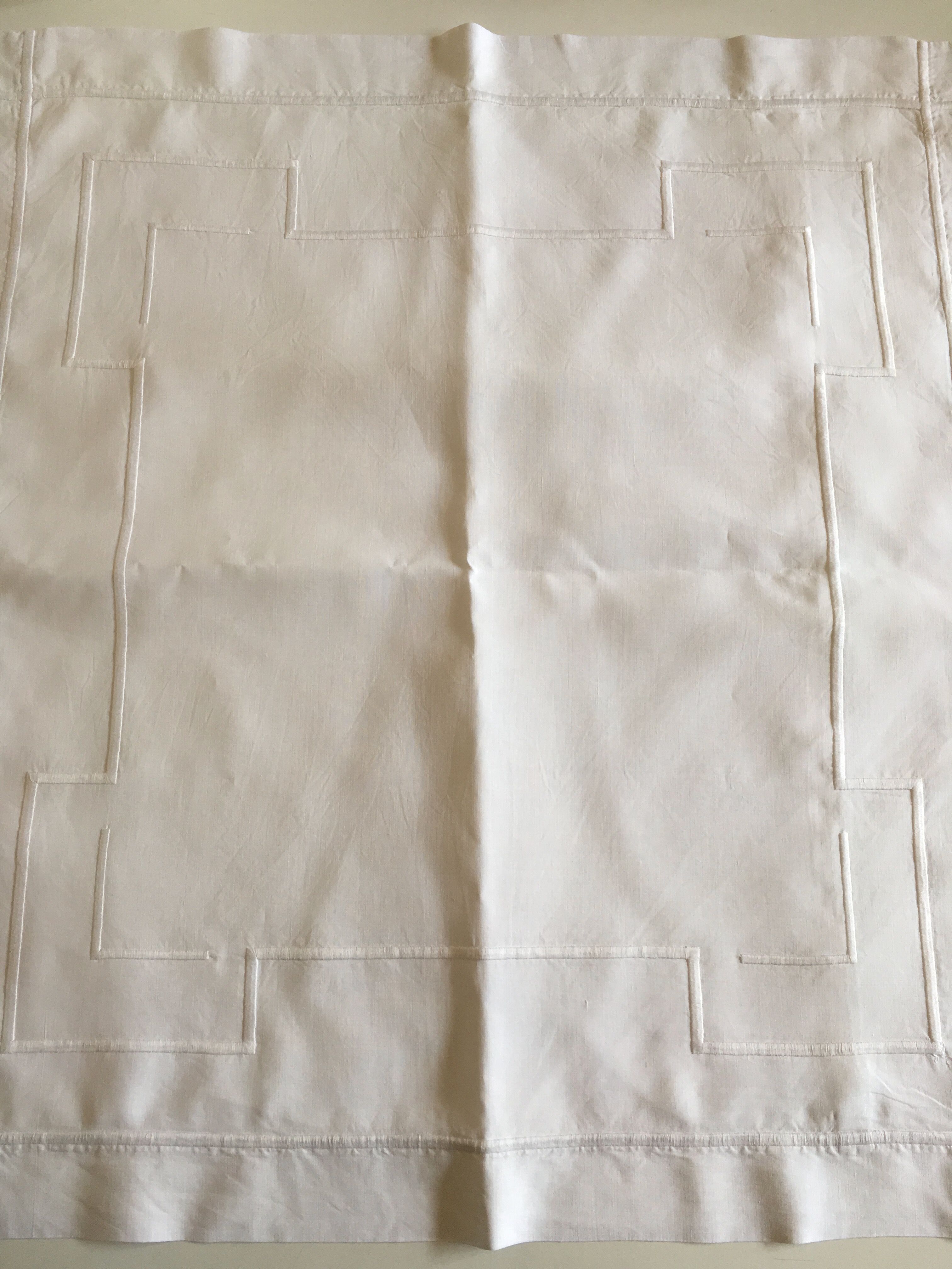 Pair of pillowcases old modernist in linen thread embroidered
