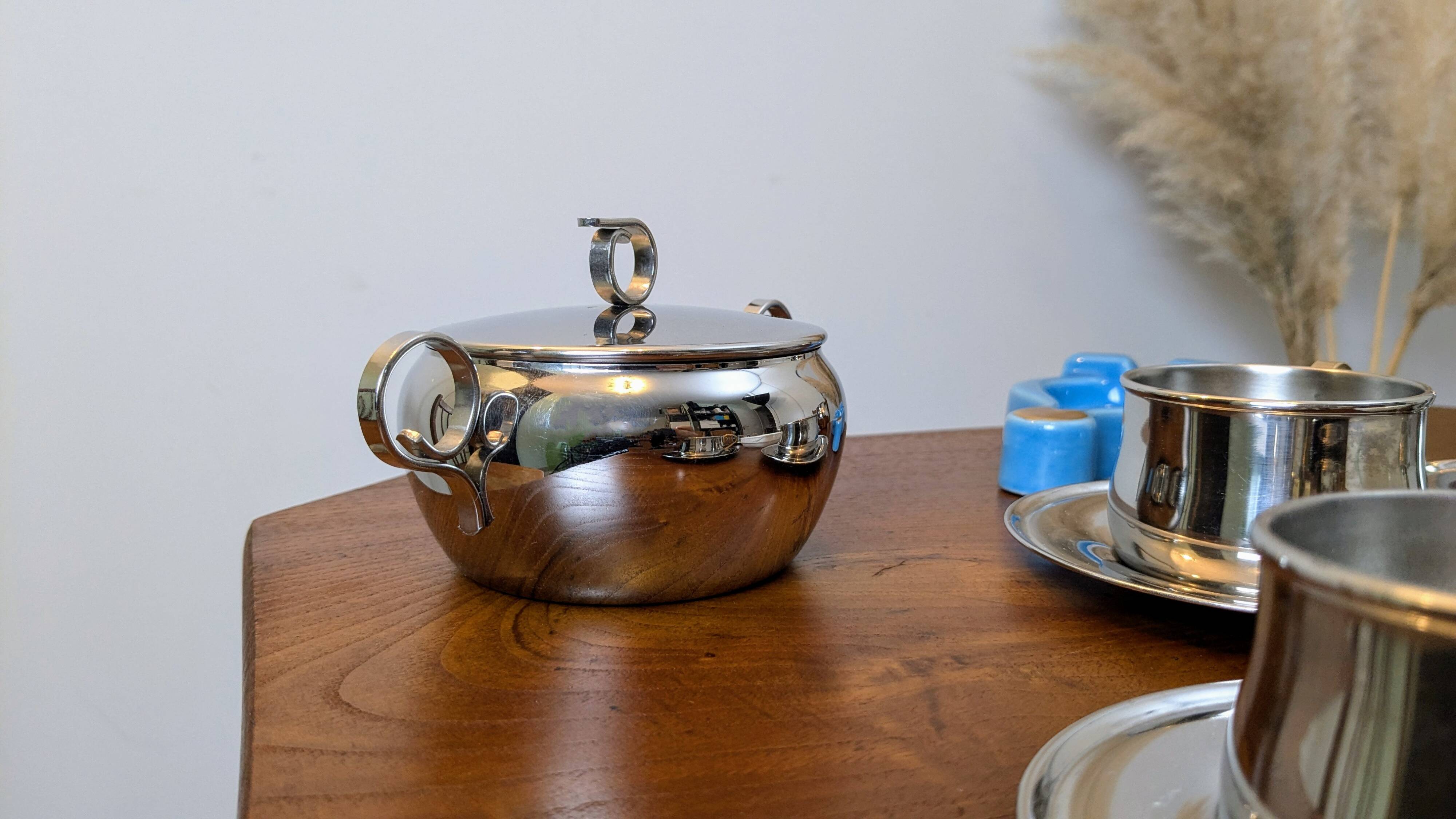 Antique stainless steel sugar bowl by Remy Letang