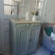 Small vintage Parisian sideboard with 2 doors and 2 drawers, enhanced in verdigris