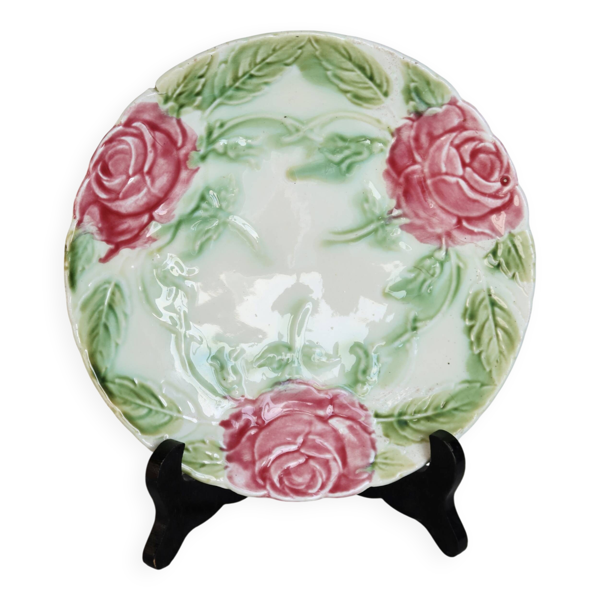 Vintage dessert plate with pink flowers