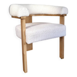Contemporary armchair in wood and white bouclé fabric