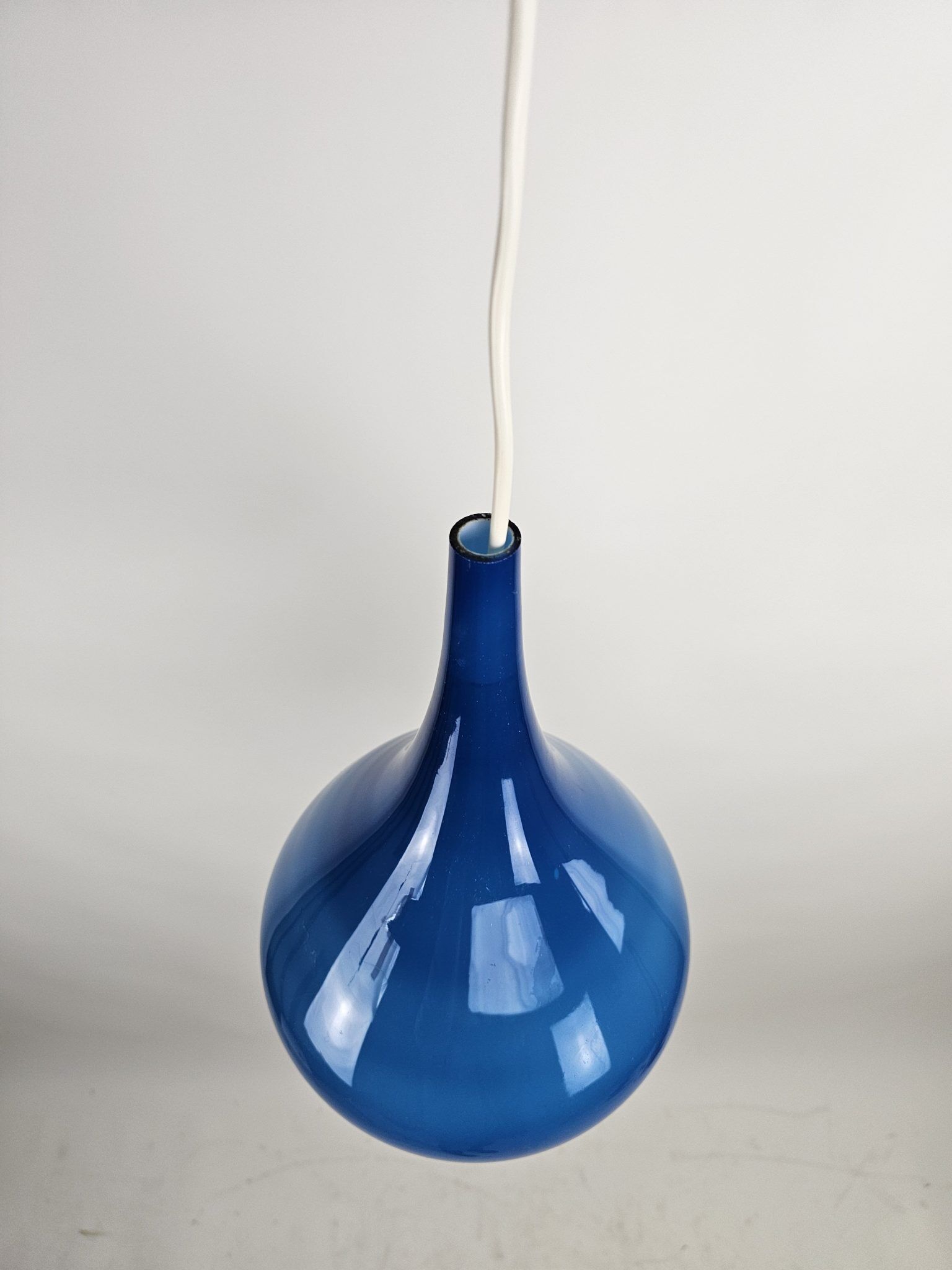 Set of blue glass Danish pendant lamps