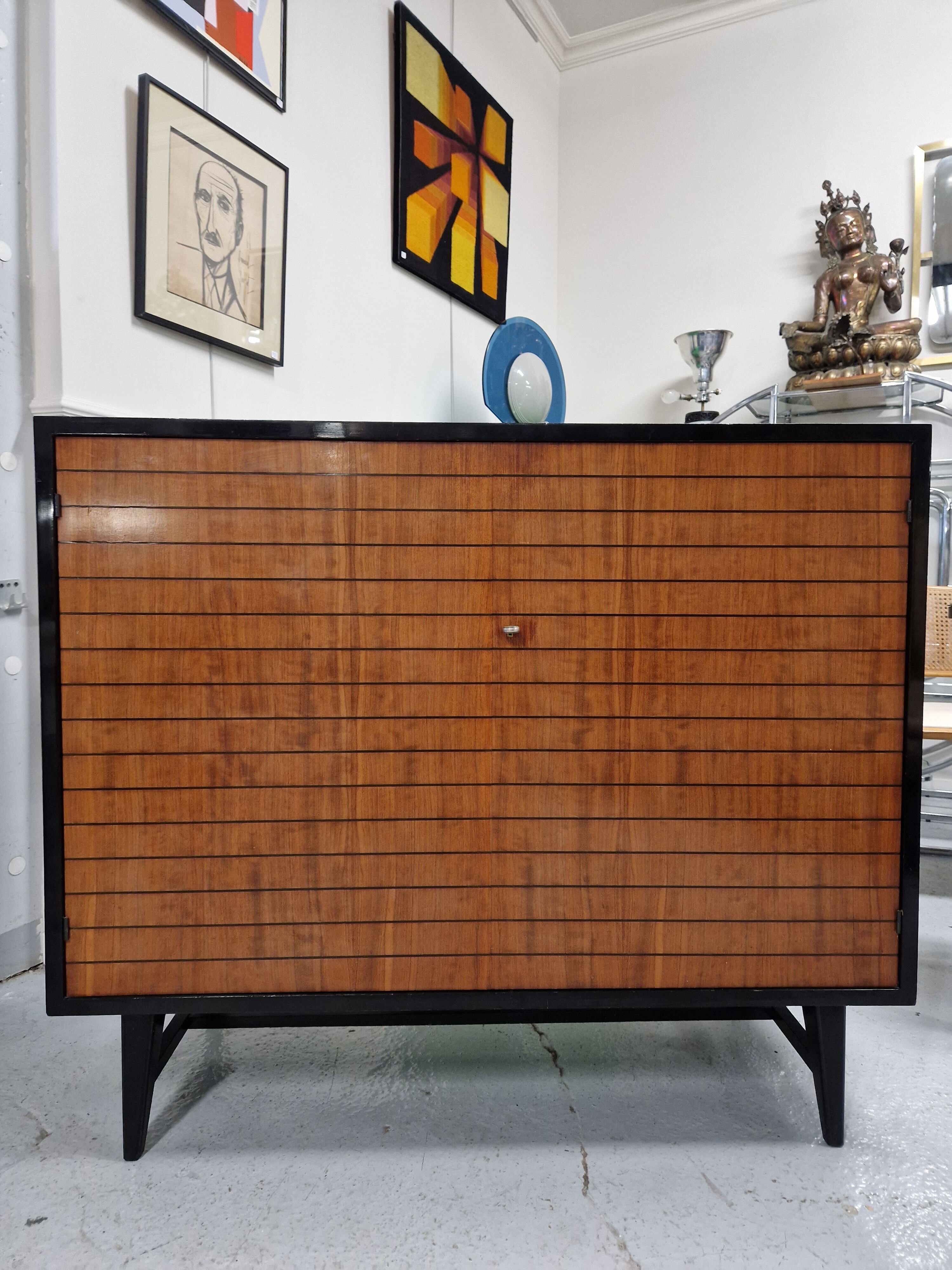 Vintage black lacquered buffet and wood Maurice Flachet