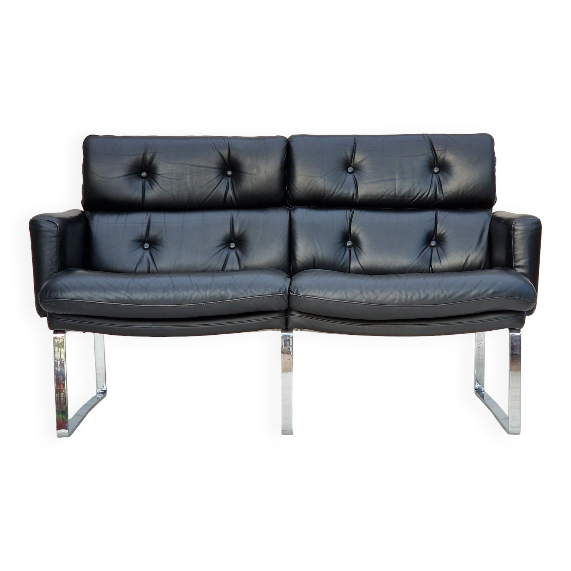 2 seater sofa, leather, chrome steel.