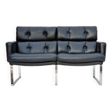 2 seater sofa, leather, chrome steel.