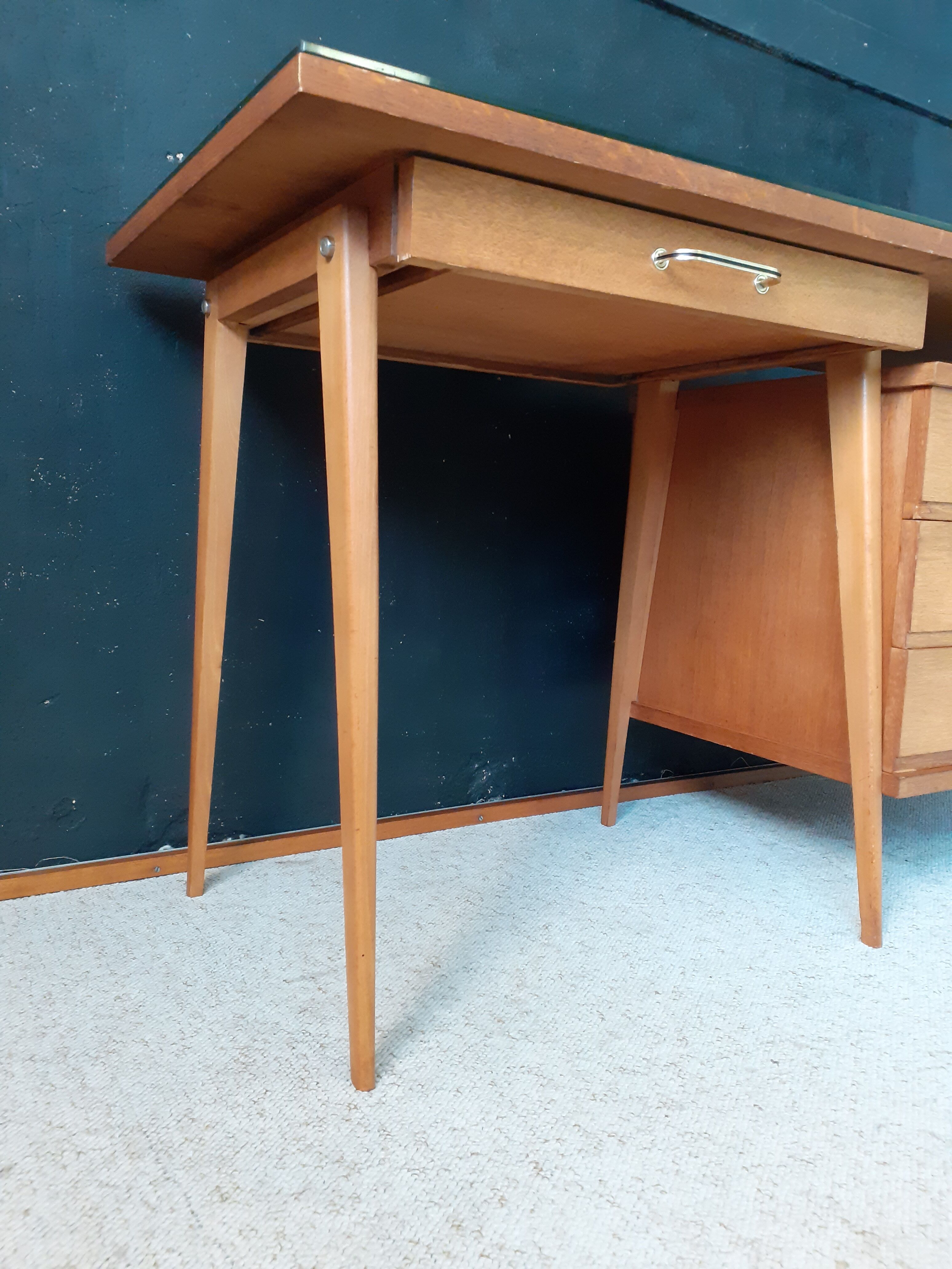 Vintage desk with compass feet around 1950