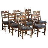 Denmark mid-century, set of 8 oak and lambswool chairs, Henning Kjærnulf, 1960s