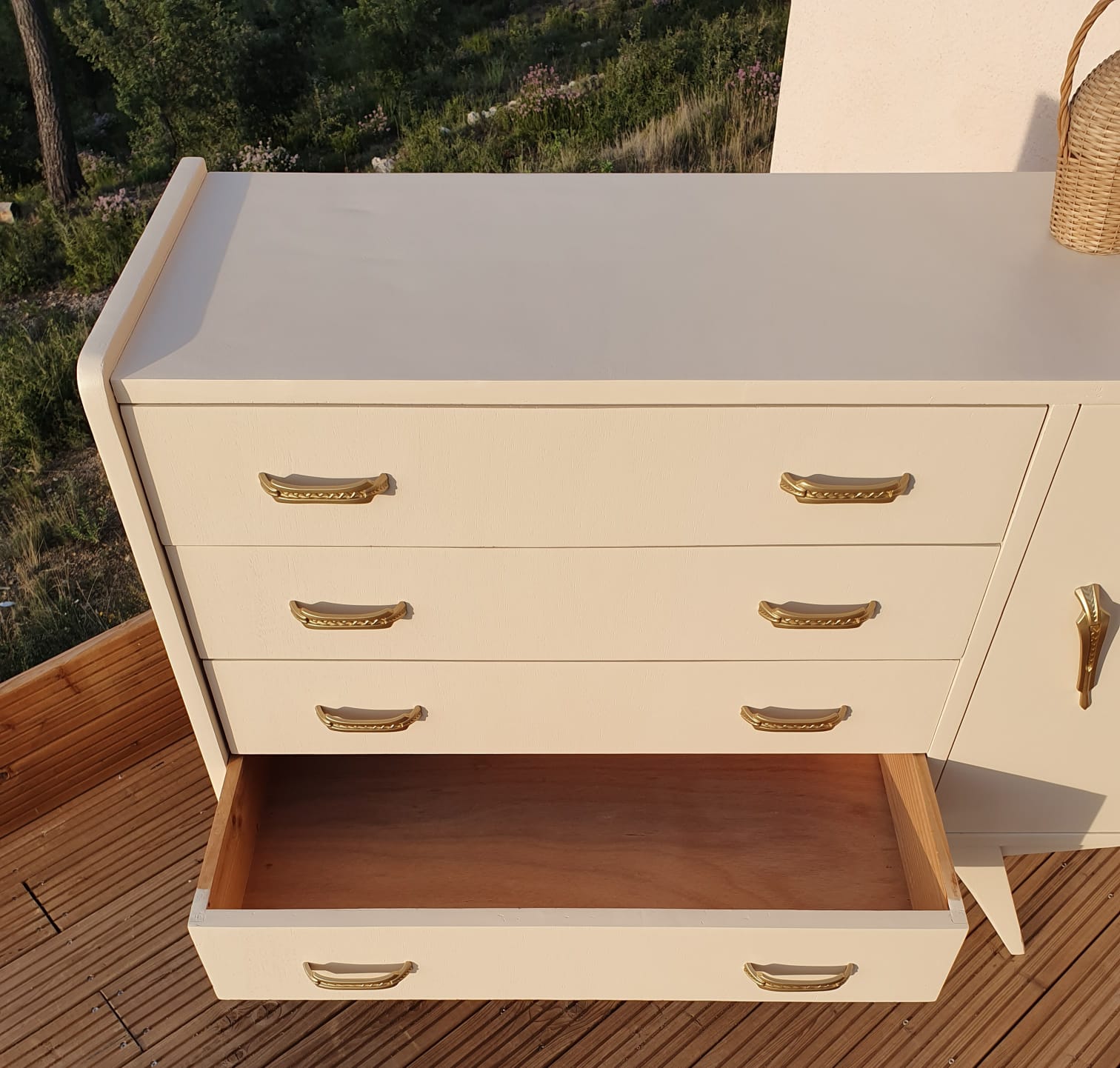 Vintage compass feet chest of drawers