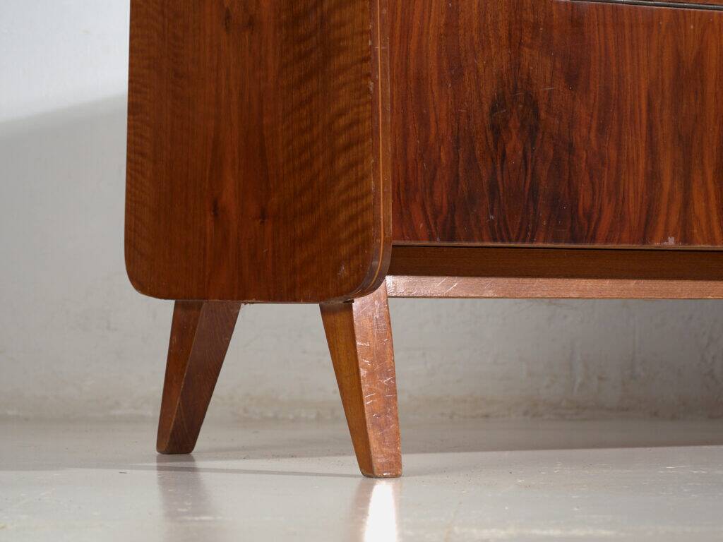 Mid-century buffet in walnut veneer with tapered legs – Czechoslovakia, circa 1960