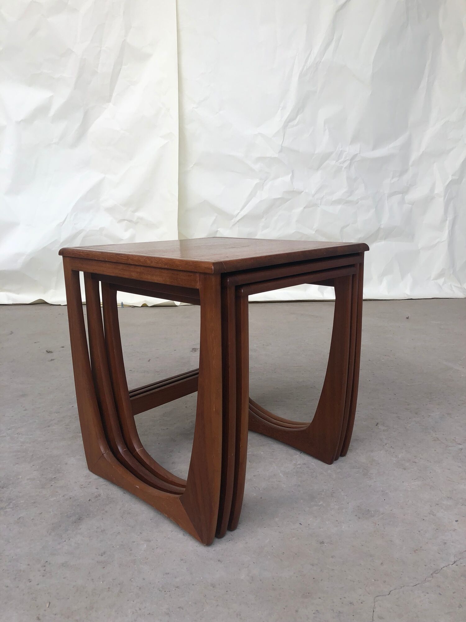 Vtg Mid Century Quadrille Teak Sunelm Nest Of Tables Side Coffee Table Danish