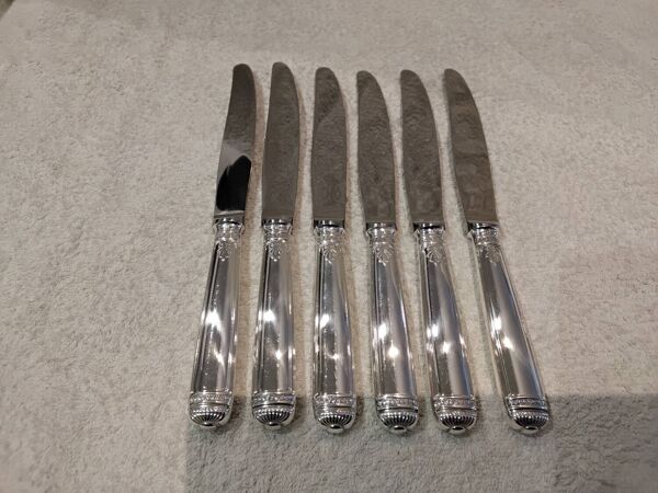 6 couteaux de table métal argenté orfèvre Christofle Malmaison
