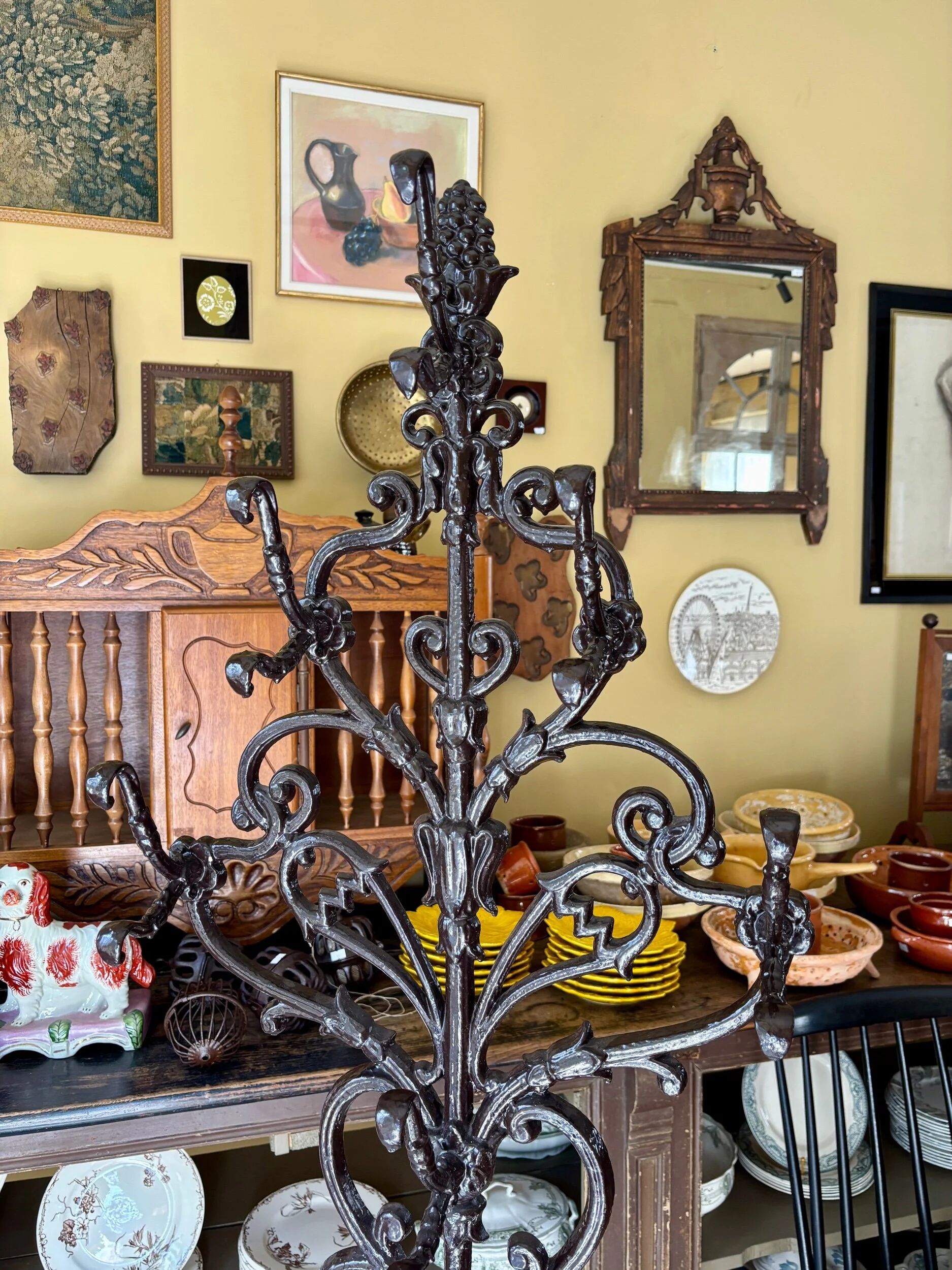 Coat rack with 6 hooks and cast iron brown umbrella stand.
