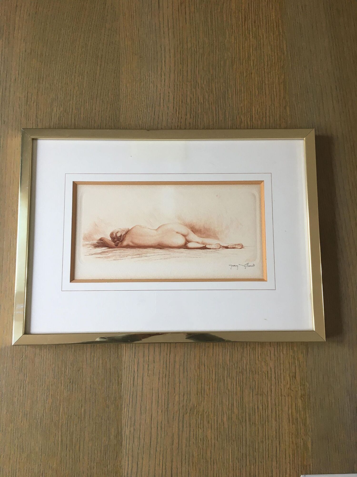 Eaux Forte à la sanguine signed Jean Vyboud 'Woman lying naked'