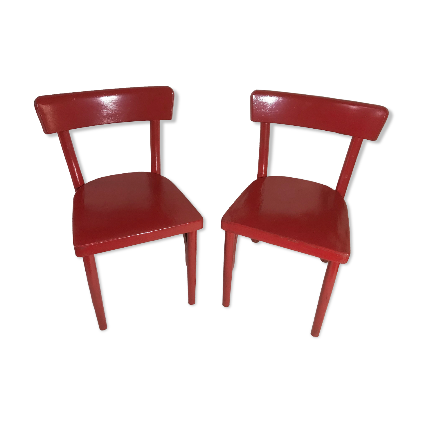 Paire de chaise ancienne Baumann bois rouge assise enfants vintage