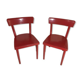 Pair of chairs former Baumann red wood assise vintage children
