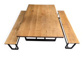 Table and benches solid oak for dining room