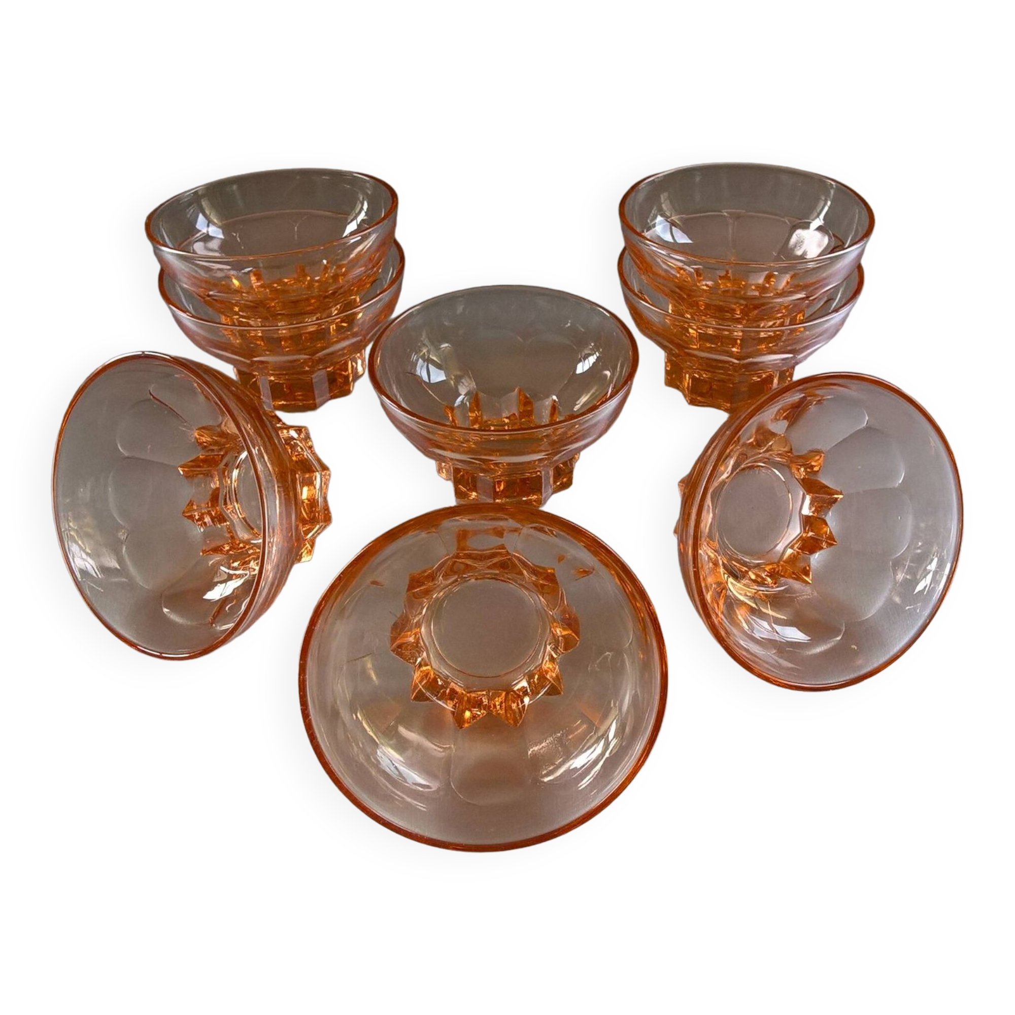 8 vintage pink molded glass bowls from the 40s and 50s