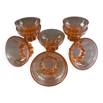 8 vintage pink molded glass bowls from the 40s and 50s