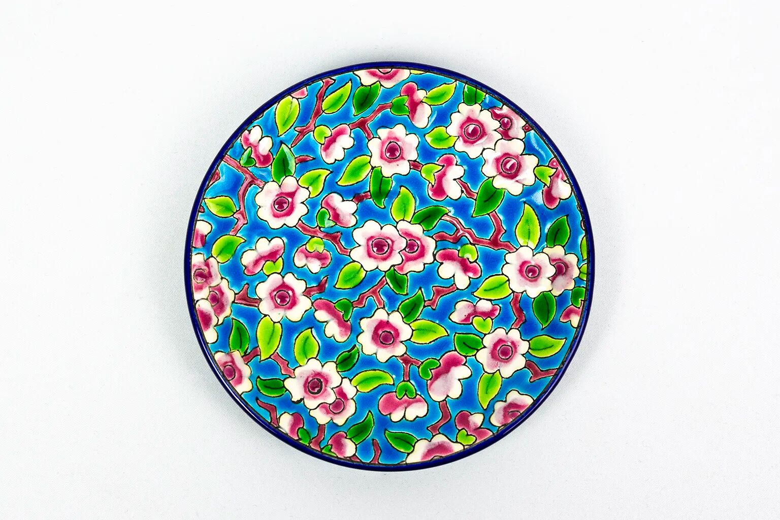Cup and saucer "apple blossom" D188, Longwy enamels, 1930