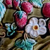 Onnaing planter in Majolica floral pattern with strawberry-shaped accents - France 1900