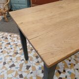 Wooden and khaki farmhouse table