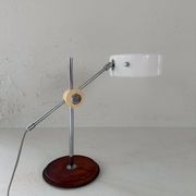 Vintage Midcentury desk lamp in brown leather and chrome Atelje Lyktan, Sweden
